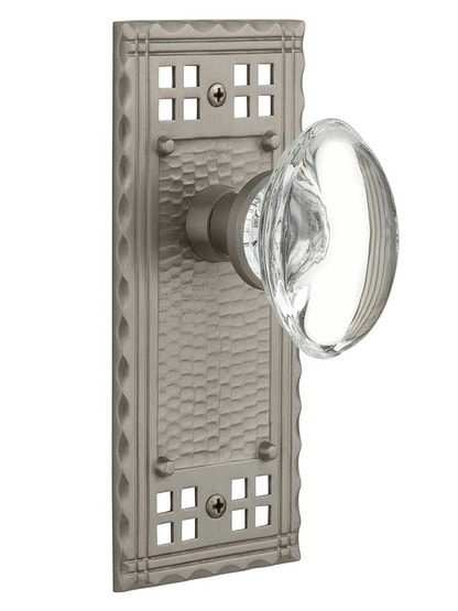 Pasadena Door Set with Oval Clear-Crystal Glass Knobs in Satin Nickel.